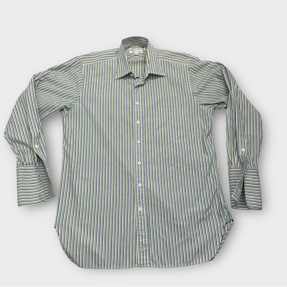 JP TILFORD Harry Rosen Custom Mens 15.5-33 Button Up Shirt Green White striped